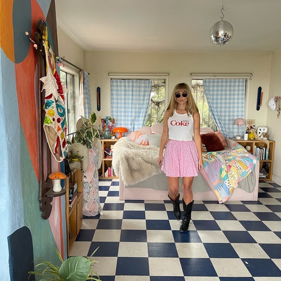 Vintage Pink Polka Dot Mini Skirt - Picture 7 of 10